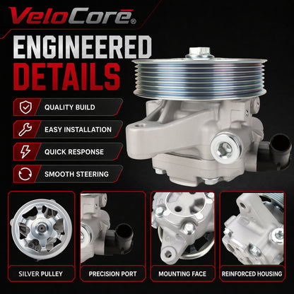 VeloCore 21-5419 Power Steering Pump with Pulley 2.0L 2.3L 2.4L | Compatible with Honda CR-V 05-11 Accord 06-07 Element 06-11 and Acura RSX TSX RDX 2002-2012, replaces 56110PNBA03