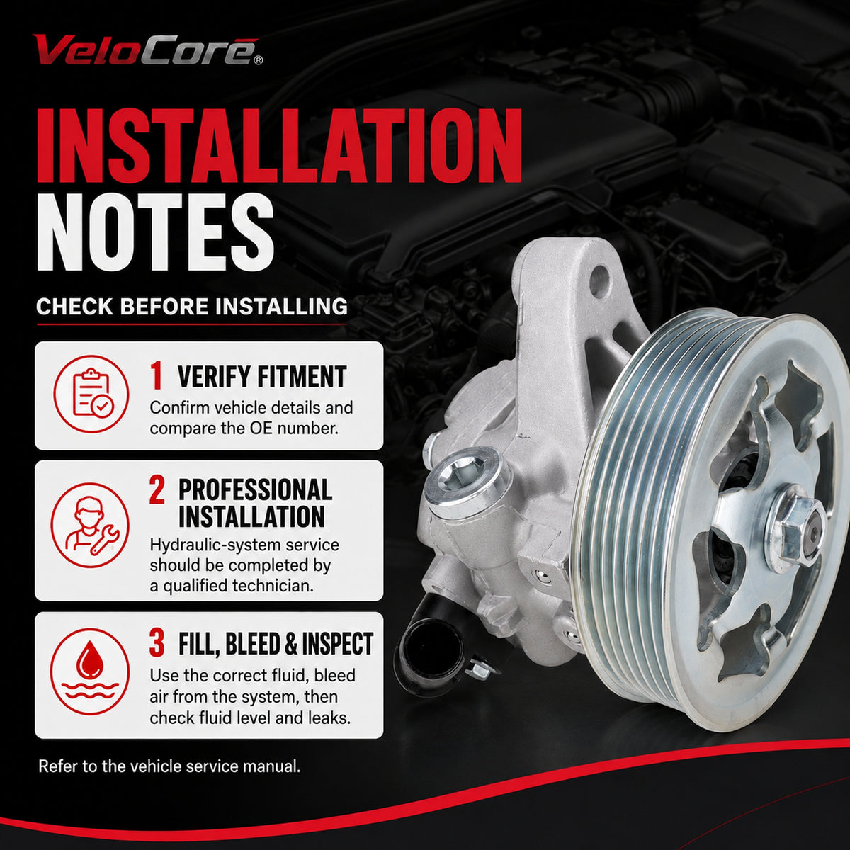 VeloCore 21-5419 Power Steering Pump with Pulley 2.0L 2.3L 2.4L | Compatible with Honda CR-V 05-11 Accord 06-07 Element 06-11 and Acura RSX TSX RDX 2002-2012, replaces 56110PNBA03