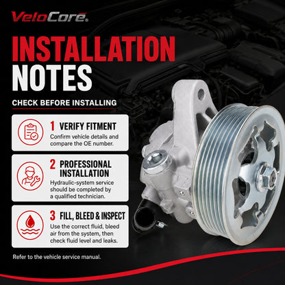 VeloCore 21-5419 Power Steering Pump with Pulley 2.0L 2.3L 2.4L | Compatible with Honda CR-V 05-11 Accord 06-07 Element 06-11 and Acura RSX TSX RDX 2002-2012, replaces 56110PNBA03