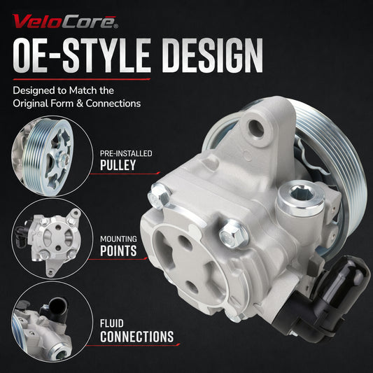 VeloCore Power Steering Pump & Pulley 56110RNAA01 Fit for Honda Civic | compatible with Honda Civic 2006-2011 1.8L with hydraulic steering, metal assembly, pulley included, 21-5456