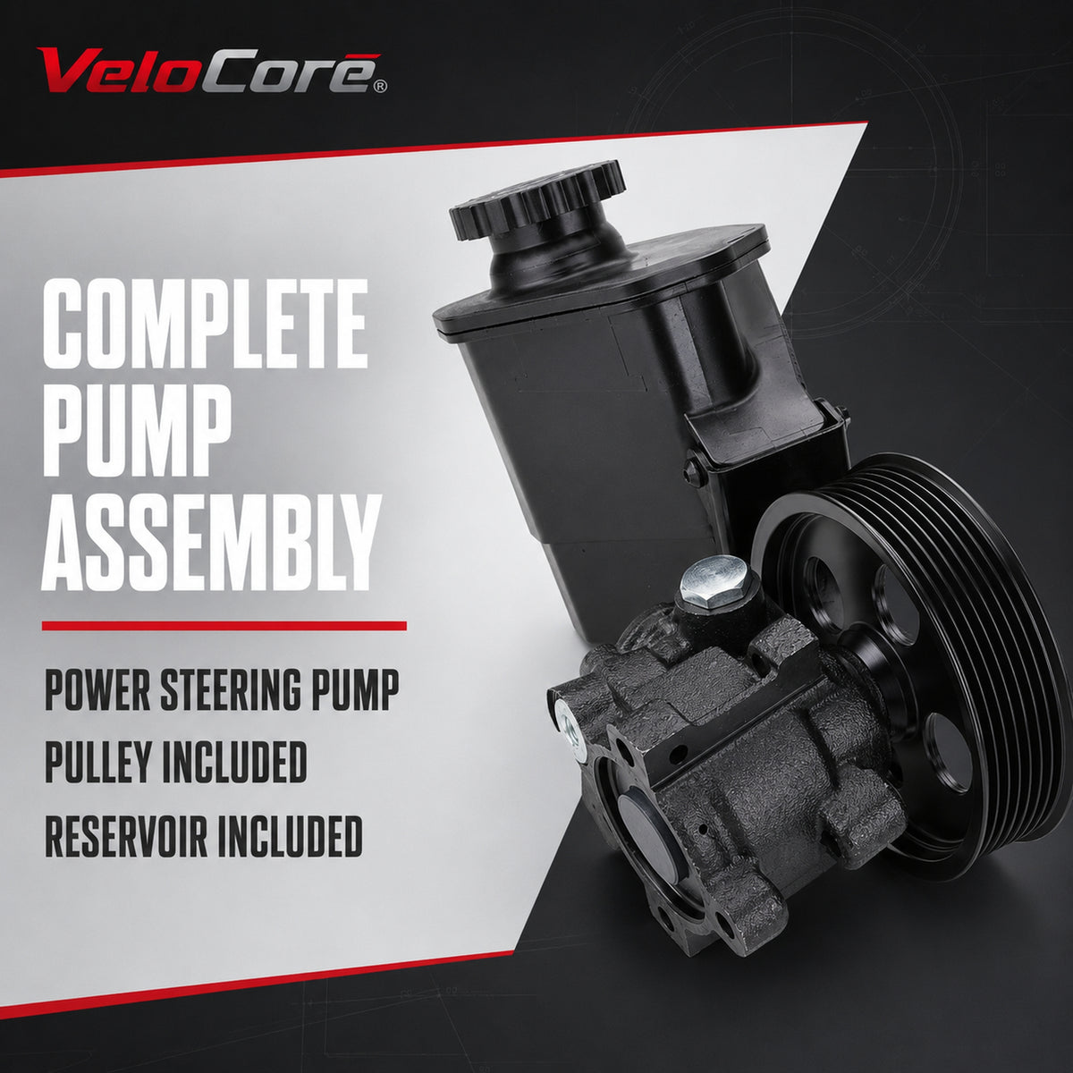 VeloCore Power Steering Pump 20-70269 Pulley Reservoir Complete Assembly | Compatible with Dodge Ram 1500 2002-2007 3.7L/4.7L, Durango 2004-2007 5.7L, Replaces 96-70269 55-7154 720-01126