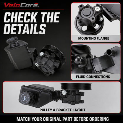 VeloCore Power Steering Pump 20-70269 Pulley Reservoir Complete Assembly | Compatible with Dodge Ram 1500 2002-2007 3.7L/4.7L, Durango 2004-2007 5.7L, Replaces 96-70269 55-7154 720-01126