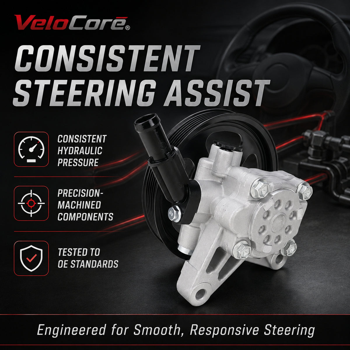 VeloCore Power Steering Pump & Pulley 56110-RGL-A03 Fit for Honda Odyssey | compatible with Honda Odyssey 2005-2010 3.5L and Pilot 2005-2008 3.5L, pulley included, 21-5442