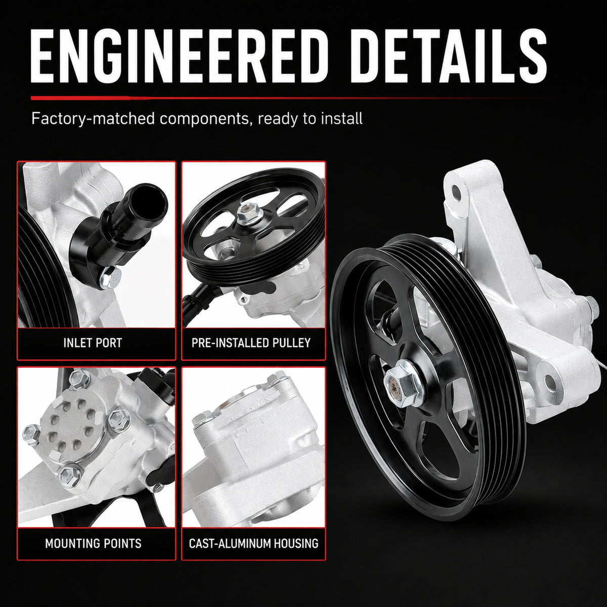 VeloCore Power Steering Pump & Pulley 56110-RGL-A03 Fit for Honda Odyssey | compatible with Honda Odyssey 2005-2010 3.5L and Pilot 2005-2008 3.5L, pulley included, 21-5442