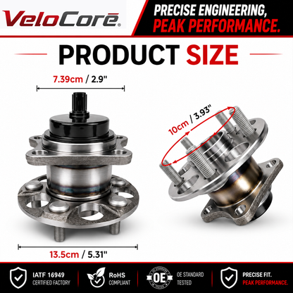VeloCore Rear Wheel Hub and Bearing Assembly 512505 Compatible with Toyota Prius 2010-2015 & Plug-in - Replaces 42450-47040 HA590373 with ABS Sensor