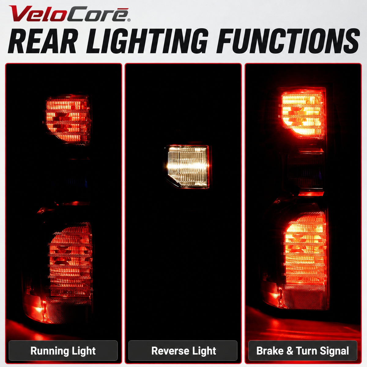 VeloCore Red Tail Light Pair 84554656 Fit for Chevrolet Silverado 1500 | compatible with Chevrolet Silverado 1500 2019-2025 and 2500HD 2020-2025, halogen bulbs, left and right, 84554657