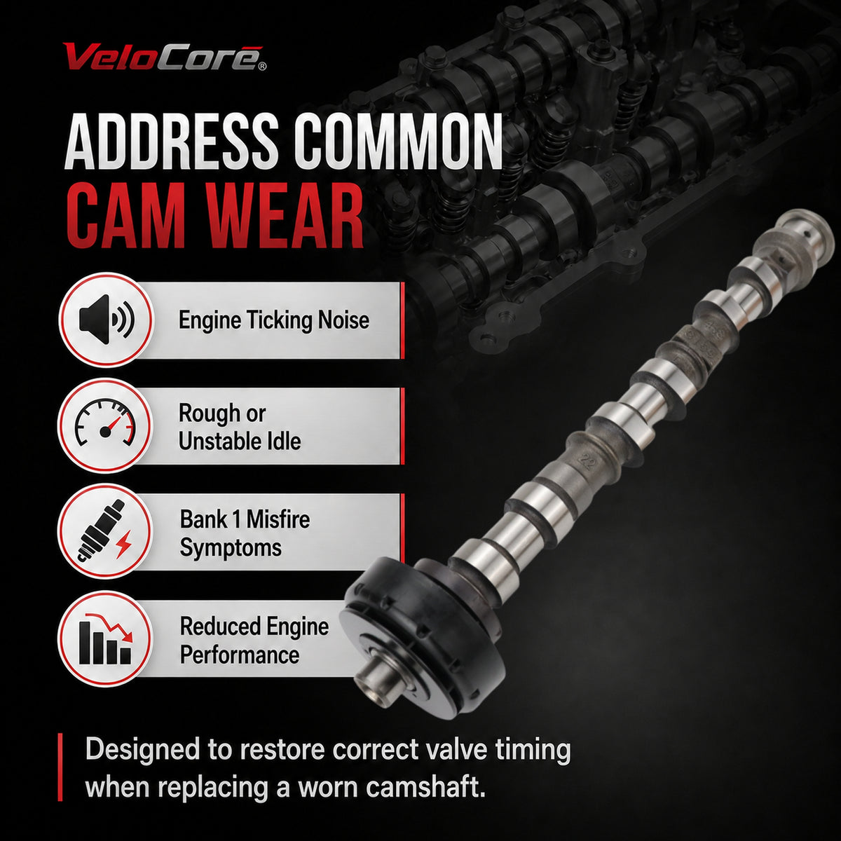 VeloCore Right Exhaust Camshaft 5184378AF Fit for Jeep Wrangler 3.6L V6 | compatible with Jeep Wrangler 2012-2016, Grand Cherokee 2011-2015, 3.6L V6 only, right exhaust, metal construction