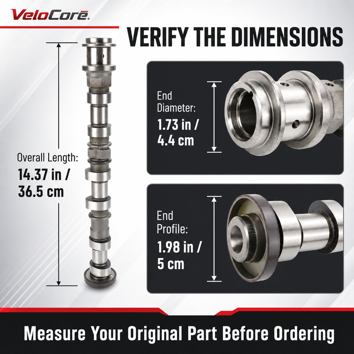 VeloCore Right Intake Camshaft 5184380AG Fit for Jeep Wrangler 3.6L V6 | compatible with Jeep Wrangler 2012-2016, Grand Cherokee 2011-2015, 3.6L V6 only, right intake, 5184380AH