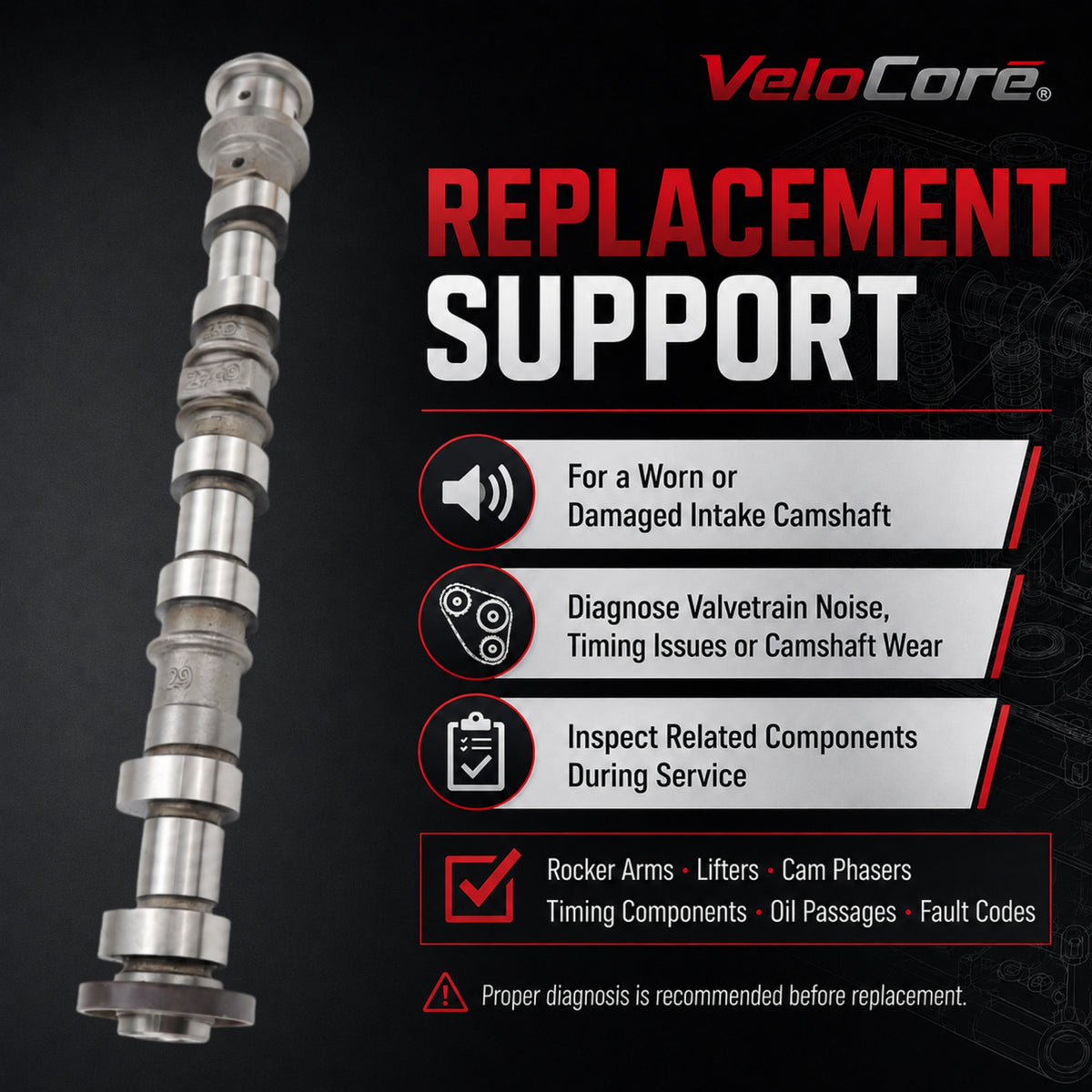 VeloCore Right Intake Camshaft 5184380AG Fit for Jeep Wrangler 3.6L V6 | compatible with Jeep Wrangler 2012-2016, Grand Cherokee 2011-2015, 3.6L V6 only, right intake, 5184380AH
