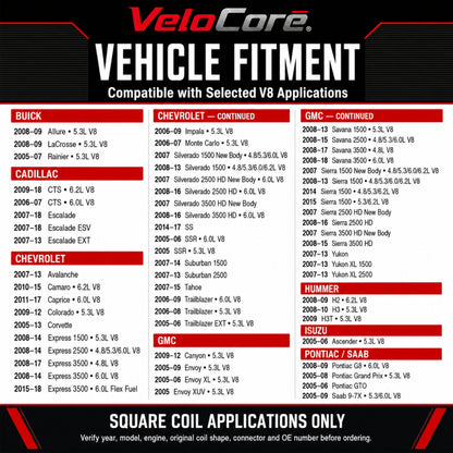 VeloCore Square Ignition Coil Set of 8 12570616 Fit for Chevrolet Silverado | compatible with Chevrolet Silverado 1500 2008-2013 and GMC Sierra 1500 2008-2015 V8, square coils, UF413