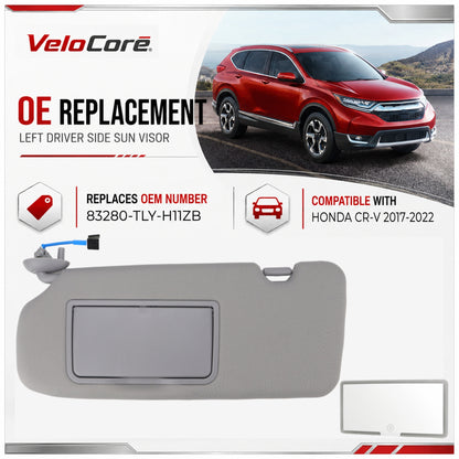 VeloCore Sun Visor 83280-TLY-H11ZB Left Driver Side Grey Portable Mirror
