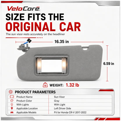 VeloCore Sun Visor 83280-TLY-H11ZB Left Driver Side Grey Portable Mirror