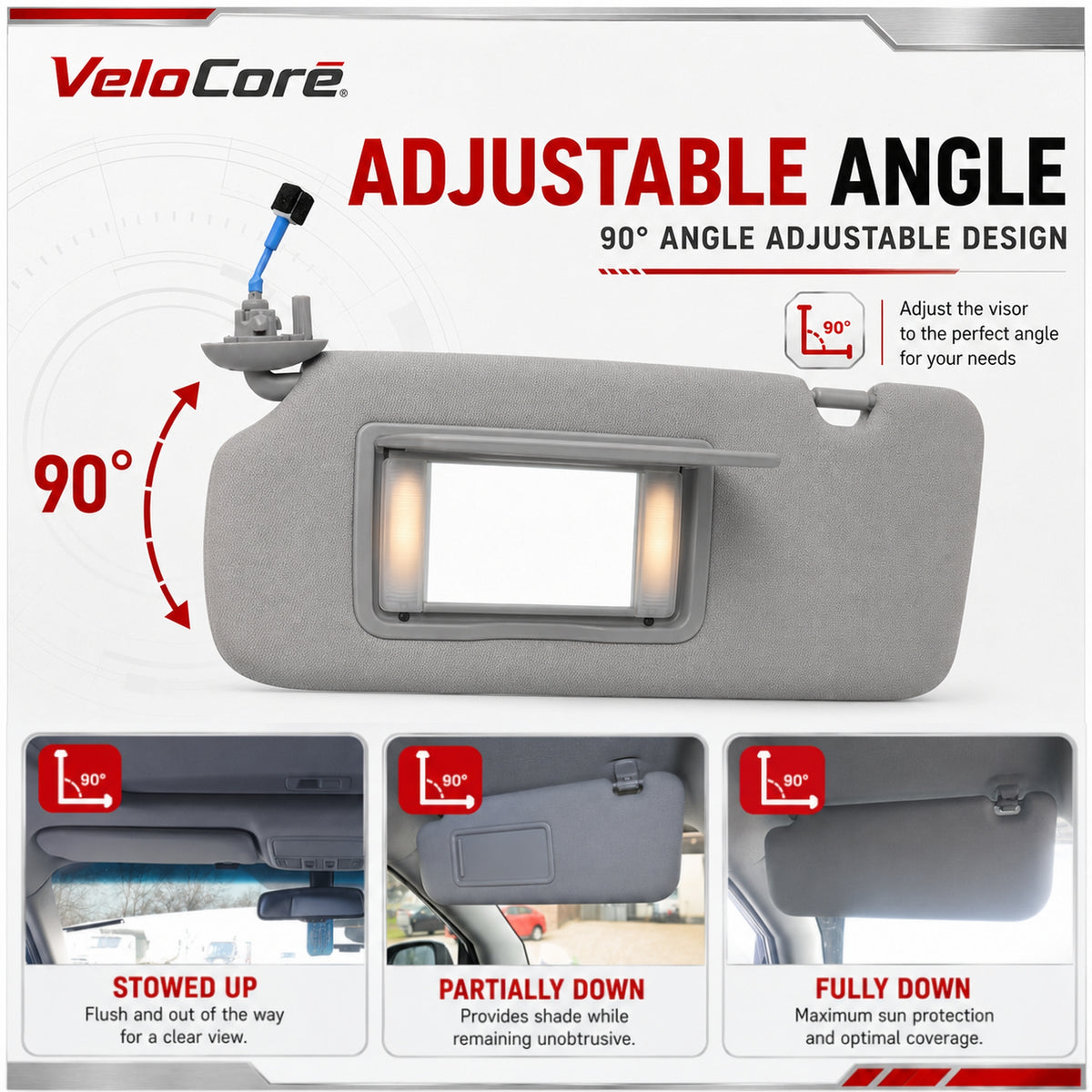 VeloCore Sun Visor 83280-TLY-H11ZB Left Driver Side Grey Portable Mirror