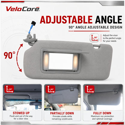 VeloCore Sun Visor 83280-TLY-H11ZB Left Driver Side Grey Portable Mirror