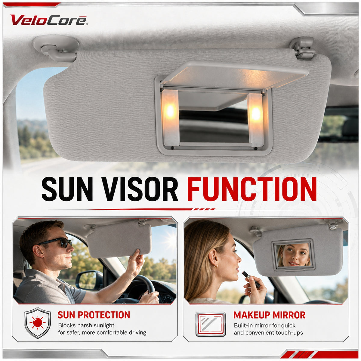 VeloCore Sun Visor 83280-TLY-H11ZB Left Driver Side Grey Portable Mirror