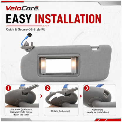 VeloCore Sun Visor 83280-TLY-H11ZB Left Driver Side Grey Portable Mirror