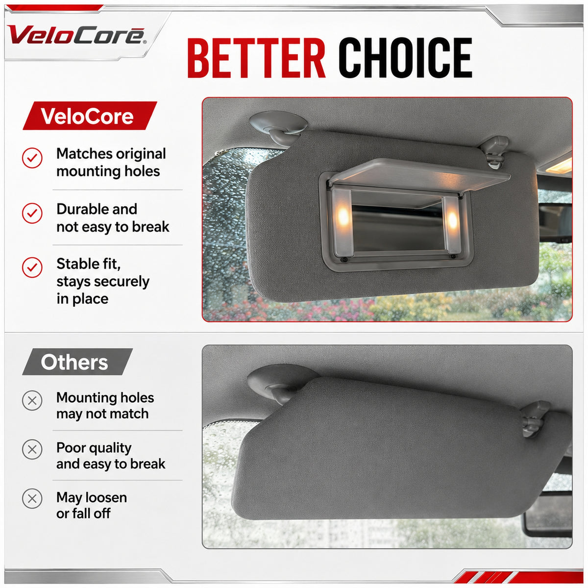 VeloCore Sun Visor 83280-TLY-H11ZB Left Driver Side Grey Portable Mirror