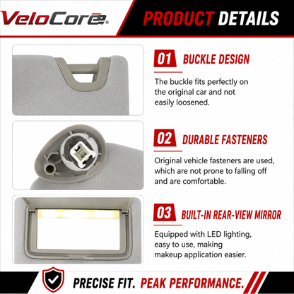 VeloCore Sun Visor Left Driver Side Compatible with Honda Accord 2008-2017 Grey Replaces 83280-TA5-A51ZA - Sunshade with Illuminated Vanity Light & Bonus Portable Mirror