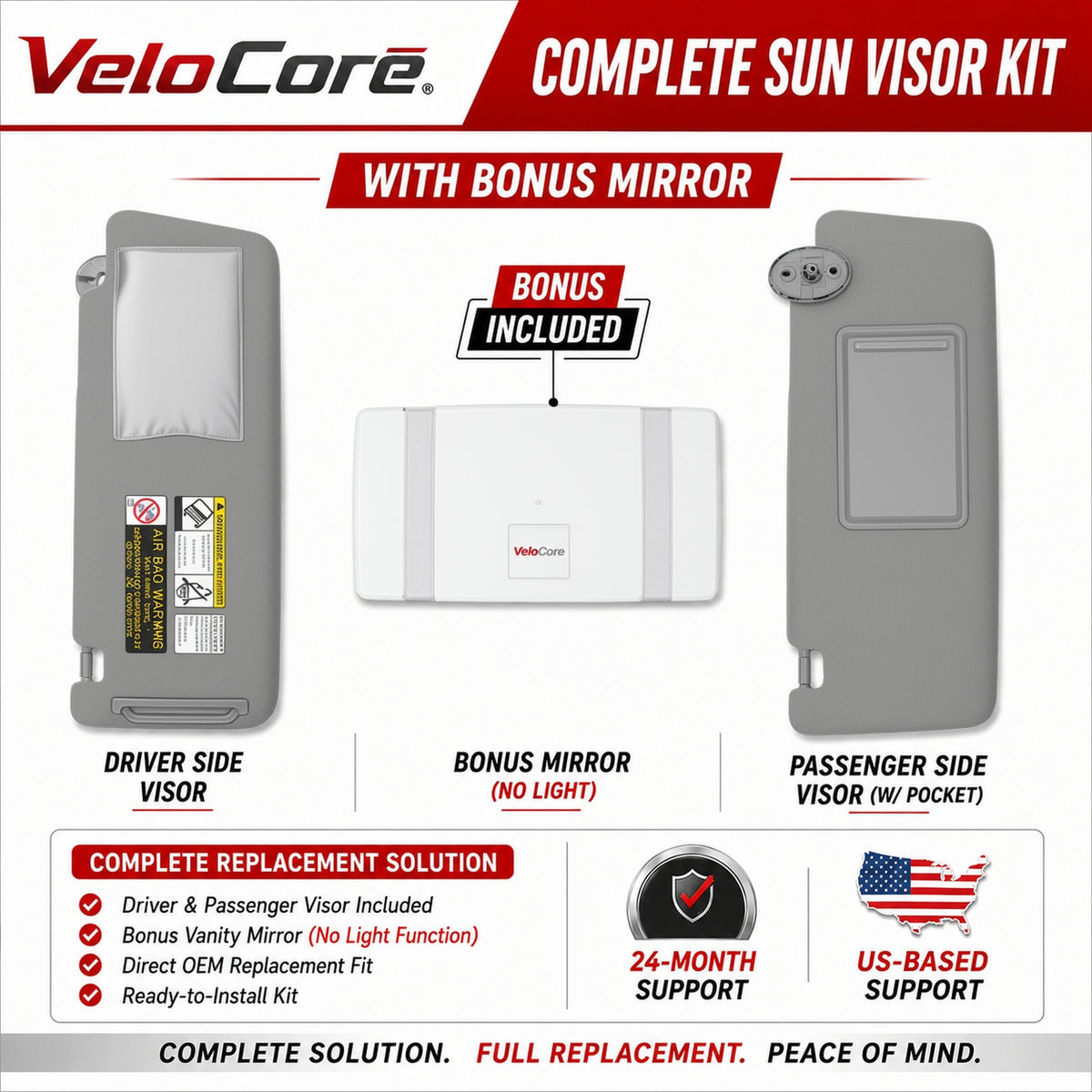 VeloCore Gray Sun Visor Pair Compatible with Toyota Tacoma 2005-2015