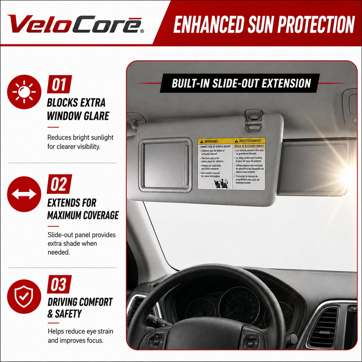 VeloCore Gray Sun Visor Pair Compatible with Toyota Tacoma 2005-2015