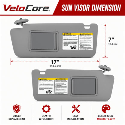 VeloCore Gray Sun Visor Pair Compatible with Toyota Tacoma 2005-2015
