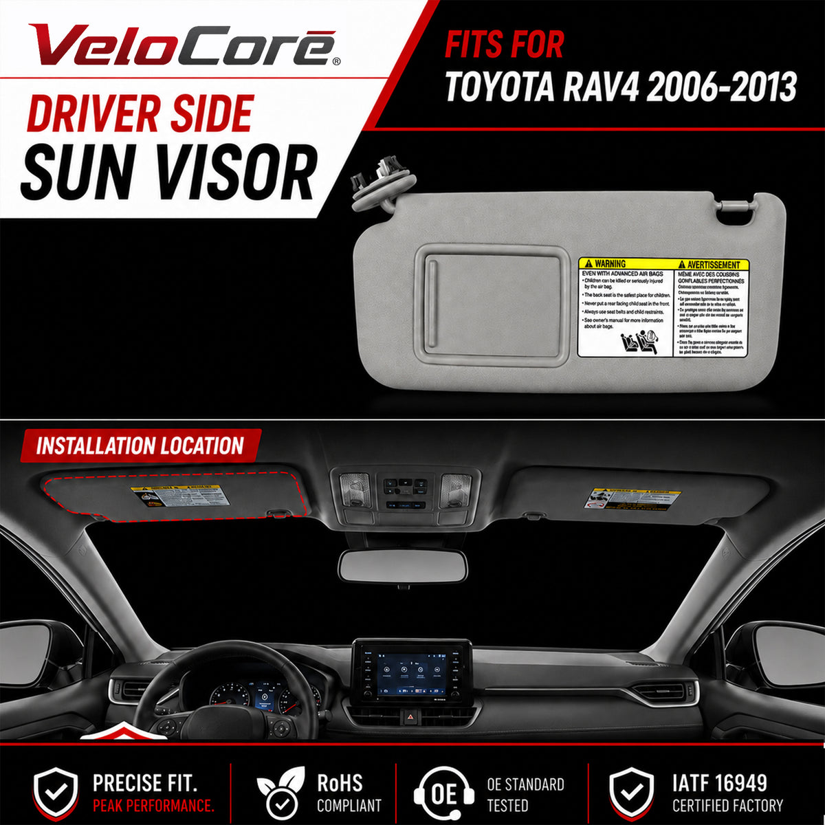 74320-42501-B2 Gray Sun Visor for 2006-2013 Toyota RAV4 Driver Side