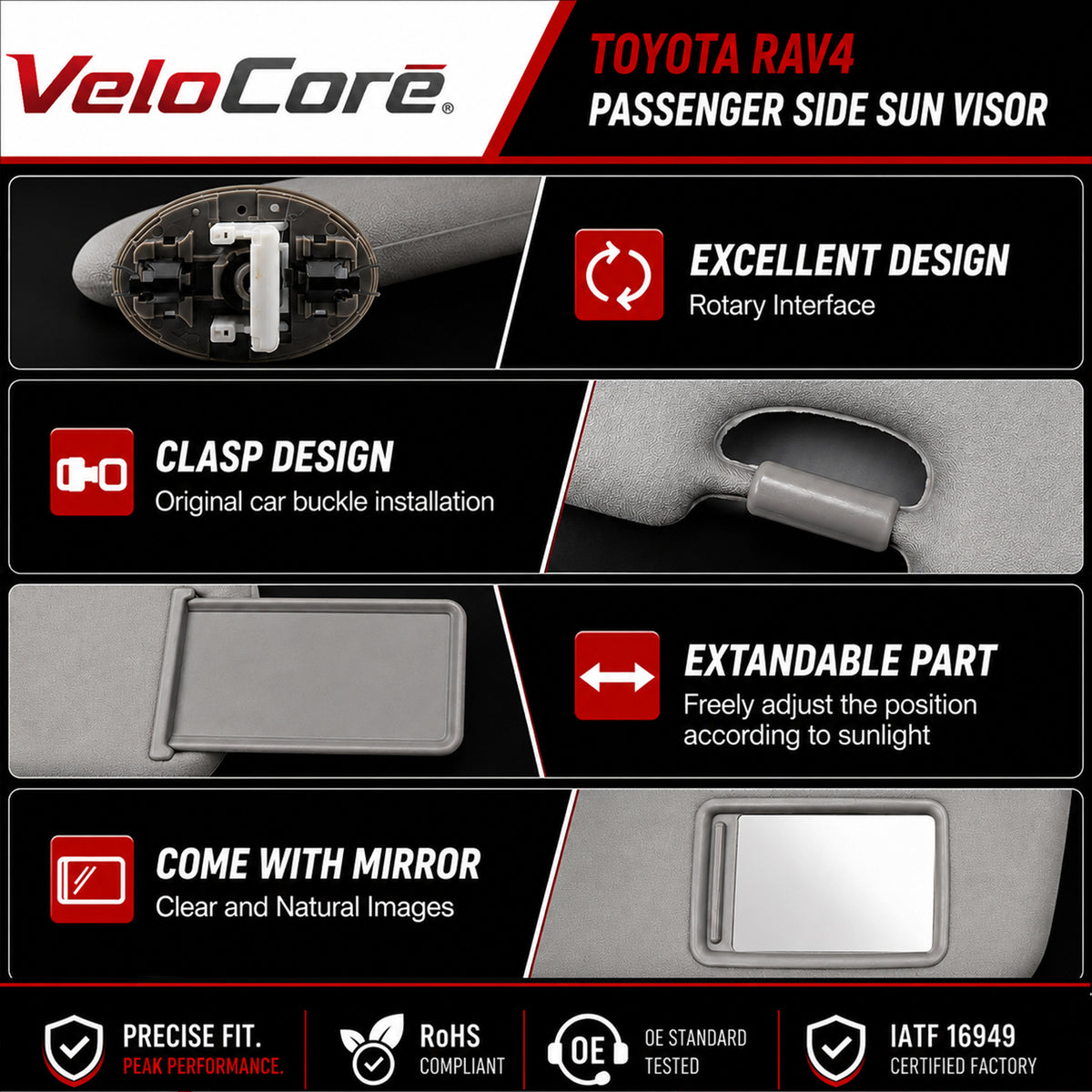 74320-42501-B2 Gray Sun Visor for 2006-2013 Toyota RAV4 Driver Side