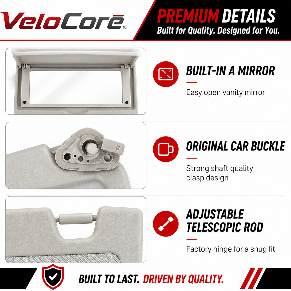 VeloCore Sun Visor Pair Compatible with 2006-2011 Honda Civic Coupe Sedan