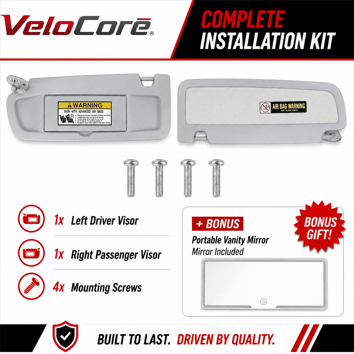 VeloCore Sun Visor Pair Compatible with 2006-2011 Honda Civic Coupe Sedan