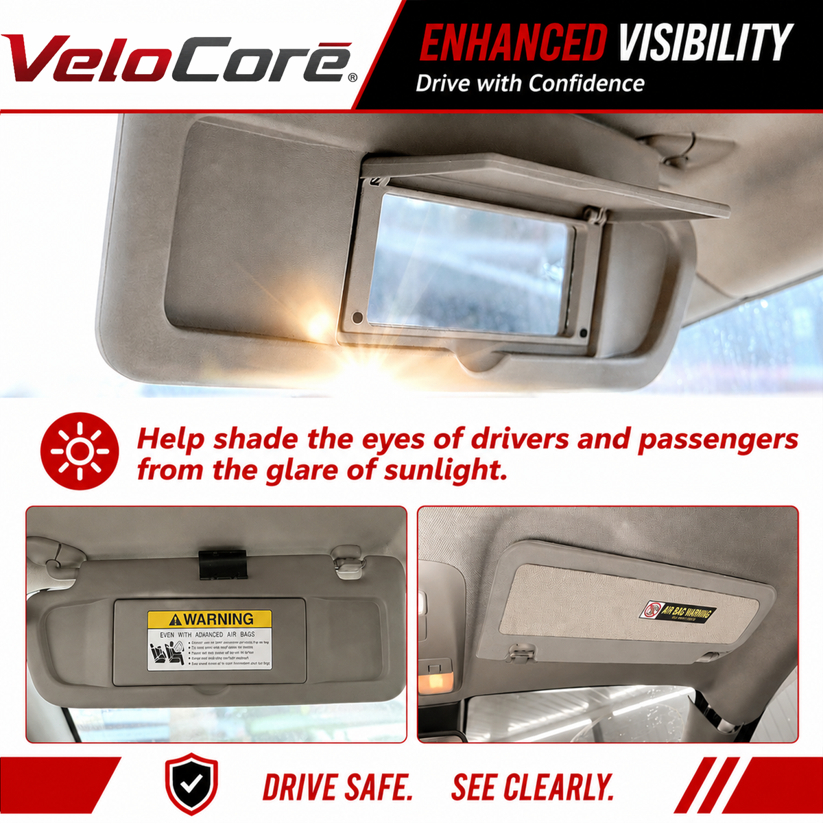VeloCore Sun Visor Pair Compatible with 2006-2011 Honda Civic Coupe Sedan