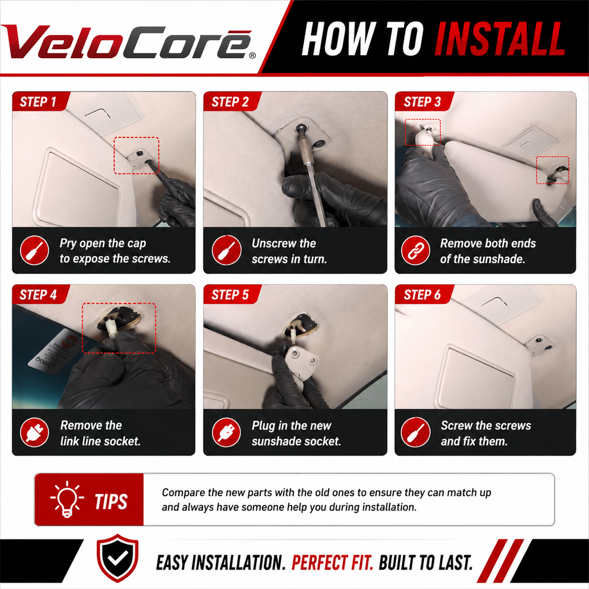 VeloCore Sun Visor Pair Compatible with 2006-2011 Honda Civic Coupe Sedan