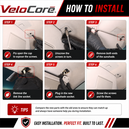 VeloCore Sun Visor Pair Compatible with 2006-2011 Honda Civic Coupe Sedan