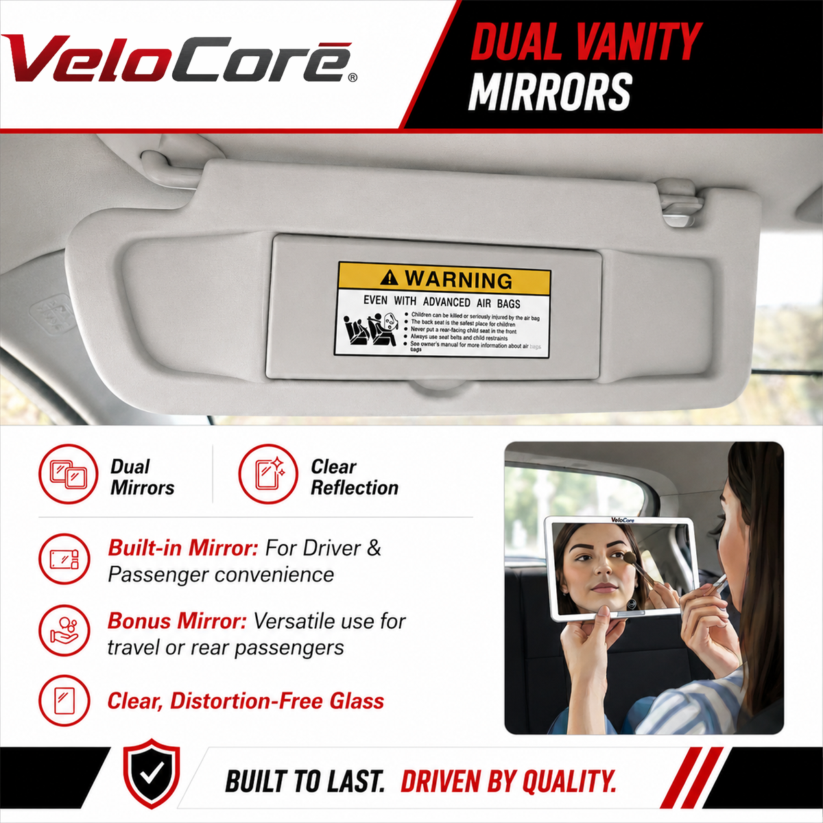 VeloCore Sun Visor Pair Compatible with 2006-2011 Honda Civic Coupe Sedan