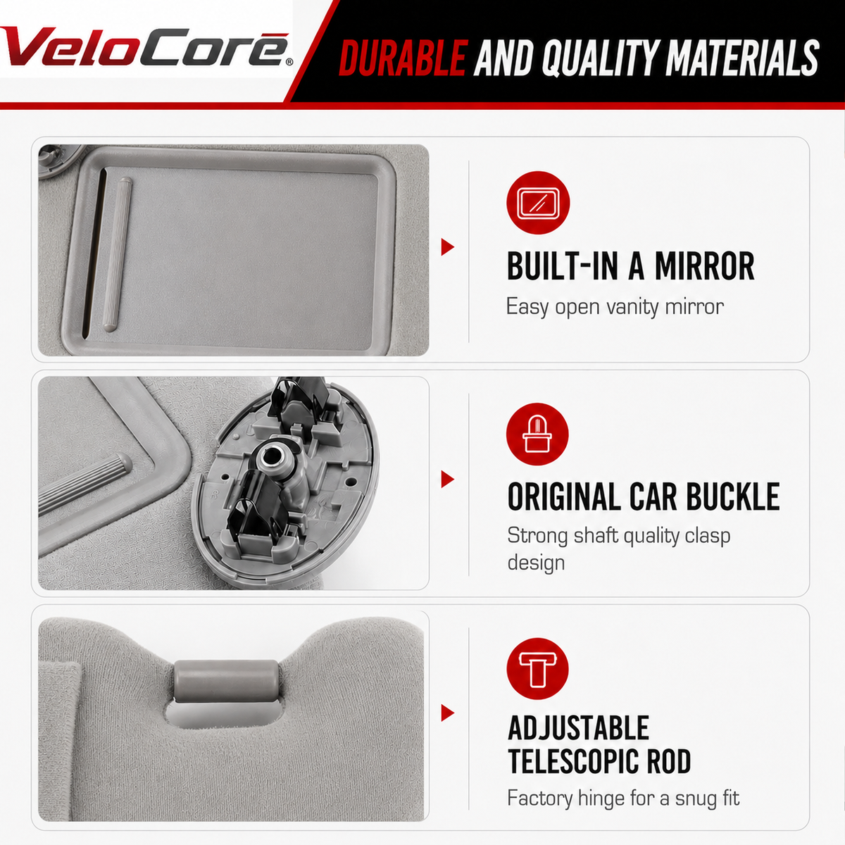 VeloCore Sun Visor Pair Compatible with Toyota Camry 2007-2011 Hybrid Without Sunroof Left Driver Right Passenger Replaces 74310-06750-B0 74320-06780-B0 - Grey Sunshade with Bonus Mirror