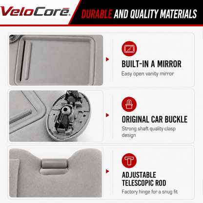 VeloCore Sun Visor Pair Compatible with Toyota Camry 2007-2011 Hybrid Without Sunroof Left Driver Right Passenger Replaces 74310-06750-B0 74320-06780-B0 - Grey Sunshade with Bonus Mirror