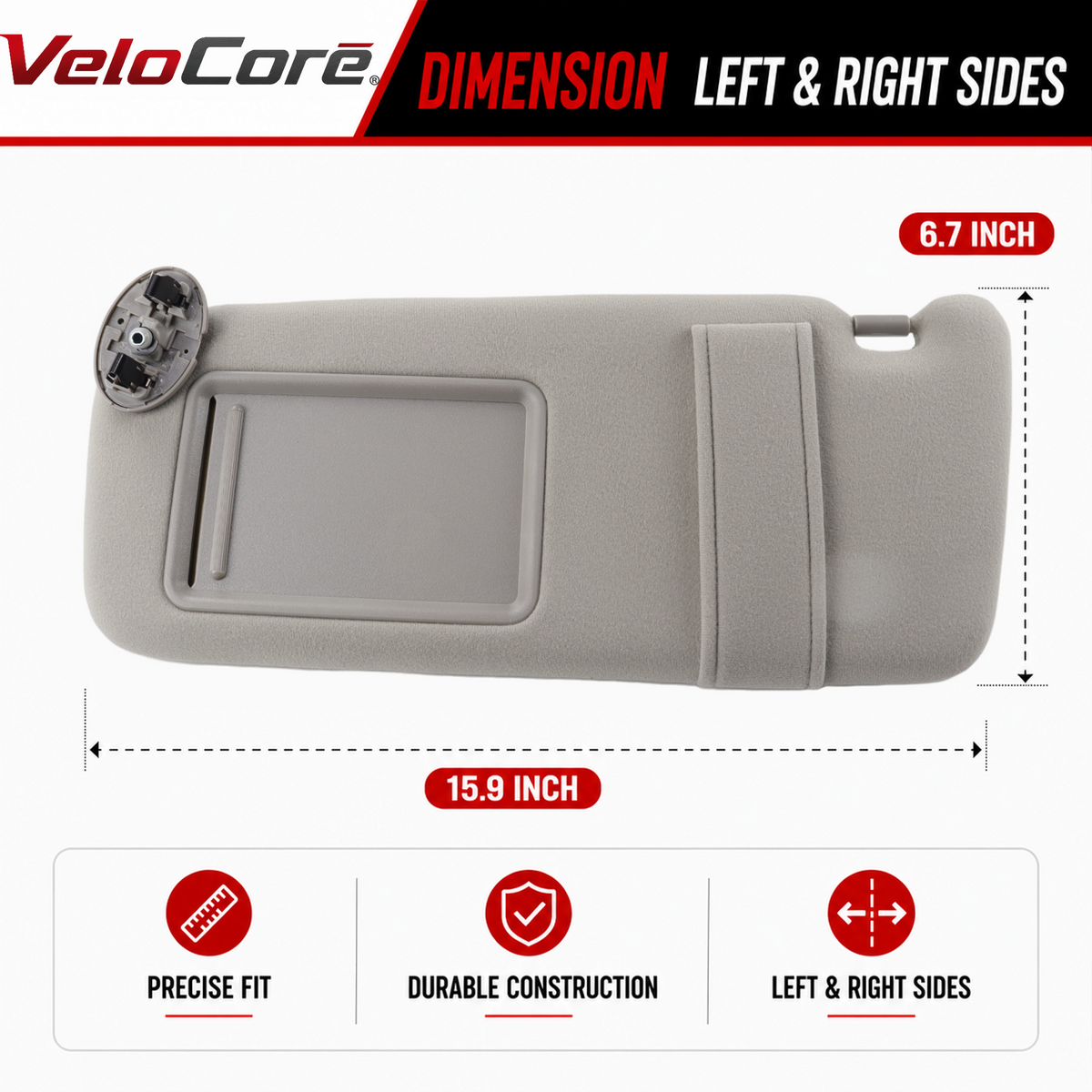 VeloCore Sun Visor Pair Compatible with Toyota Camry 2007-2011 Hybrid Without Sunroof Left Driver Right Passenger Replaces 74310-06750-B0 74320-06780-B0 - Grey Sunshade with Bonus Mirror