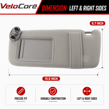 VeloCore Sun Visor Pair Compatible with Toyota Camry 2007-2011 Hybrid Without Sunroof Left Driver Right Passenger Replaces 74310-06750-B0 74320-06780-B0 - Grey Sunshade with Bonus Mirror