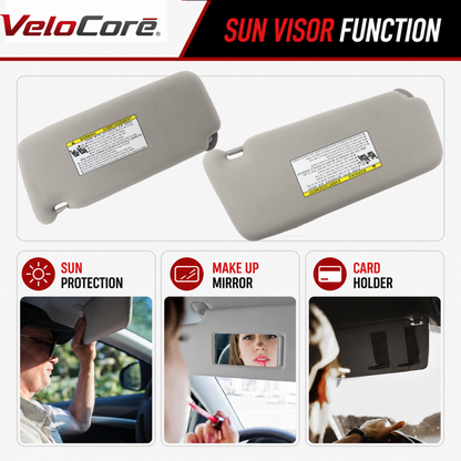 VeloCore Sun Visor Pair Compatible with Toyota Camry 2007-2011 Hybrid Without Sunroof Left Driver Right Passenger Replaces 74310-06750-B0 74320-06780-B0 - Grey Sunshade with Bonus Mirror