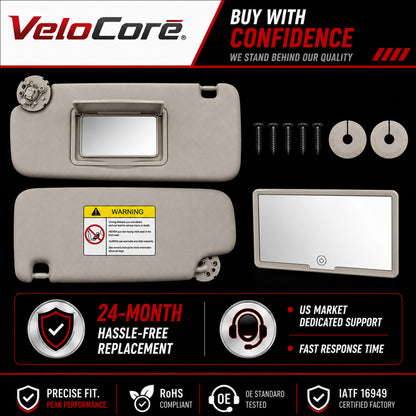 VeloCore Sun Visor Driver & Passenger Side Without Light Compatible with Chevy Cruze 2011-2019 Replace 95034256 95034253 84126667 84126658 (Gray, Left & Right) with Portable Mirror
