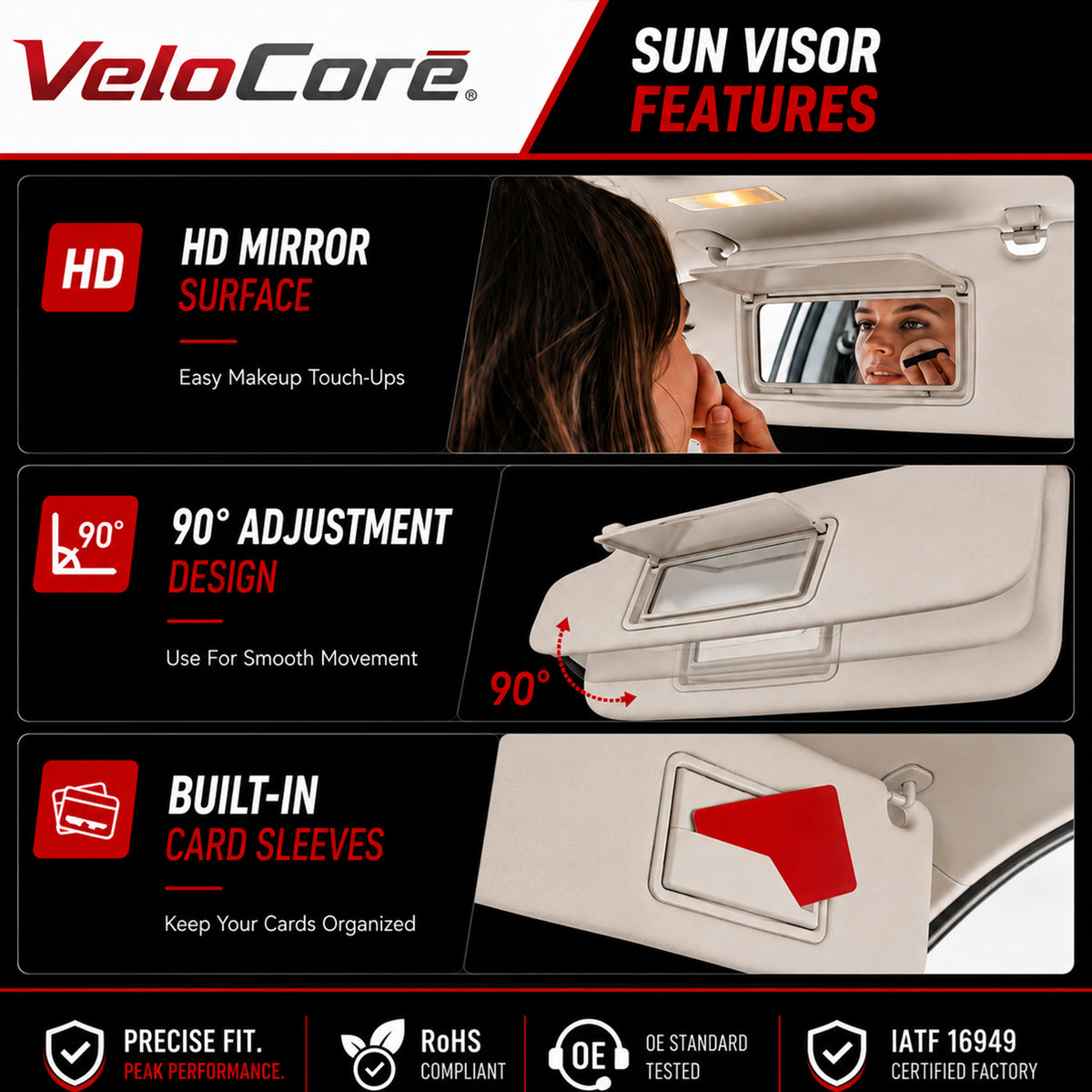 VeloCore Sun Visor Driver & Passenger Side Without Light Compatible with Chevy Cruze 2011-2019 Replace 95034256 95034253 84126667 84126658 (Gray, Left & Right) with Portable Mirror
