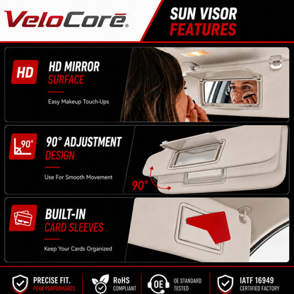 VeloCore Sun Visor Driver & Passenger Side Without Light Compatible with Chevy Cruze 2011-2019 Replace 95034256 95034253 84126667 84126658 (Gray, Left & Right) with Portable Mirror