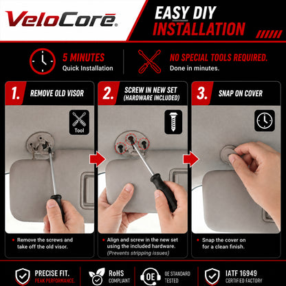 VeloCore Sun Visor Driver & Passenger Side Without Light Compatible with Chevy Cruze 2011-2019 Replace 95034256 95034253 84126667 84126658 (Gray, Left & Right) with Portable Mirror