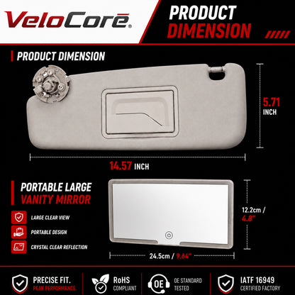VeloCore Sun Visor Driver & Passenger Side Without Light Compatible with Chevy Cruze 2011-2019 Replace 95034256 95034253 84126667 84126658 (Gray, Left & Right) with Portable Mirror