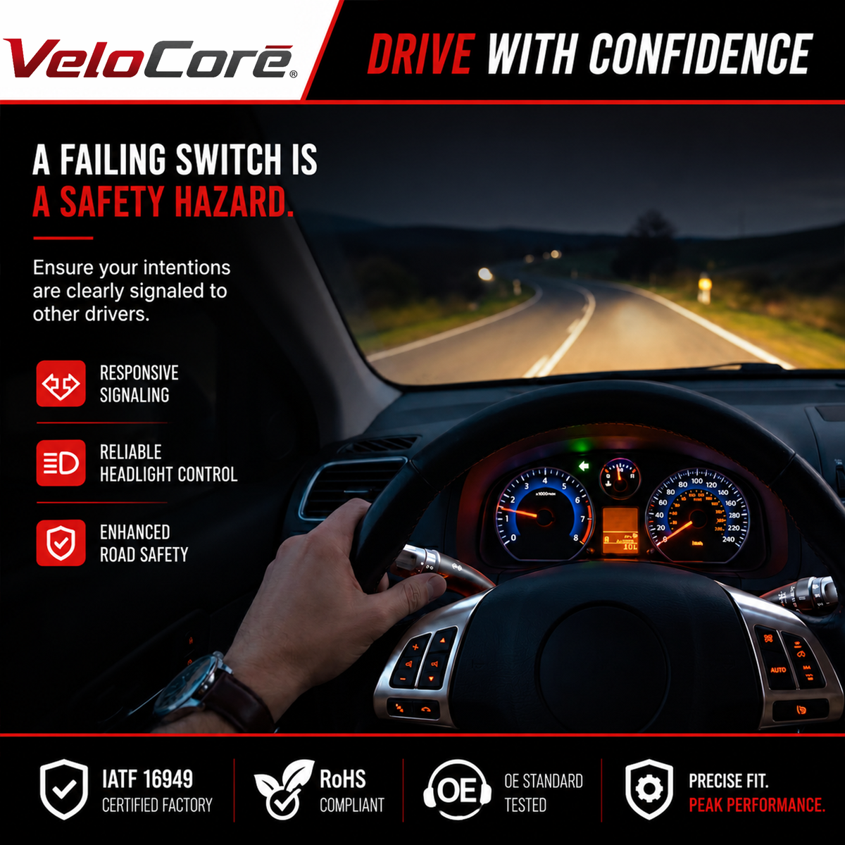 VeloCore Turn Signal Headlight Dimmer Switch Compatible with 2005-2010 Chevy Cobalt, 2006-2010 HHR, 2007-2009 Pontiac G5, ReplacesOE # 20940099, 15915857, D6254E