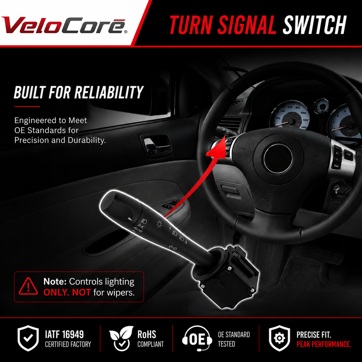 VeloCore Turn Signal Headlight Dimmer Switch Compatible with 2005-2010 Chevy Cobalt, 2006-2010 HHR, 2007-2009 Pontiac G5, ReplacesOE # 20940099, 15915857, D6254E