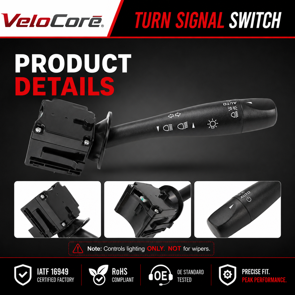 VeloCore Turn Signal Headlight Dimmer Switch Compatible with 2005-2010 Chevy Cobalt, 2006-2010 HHR, 2007-2009 Pontiac G5, ReplacesOE # 20940099, 15915857, D6254E
