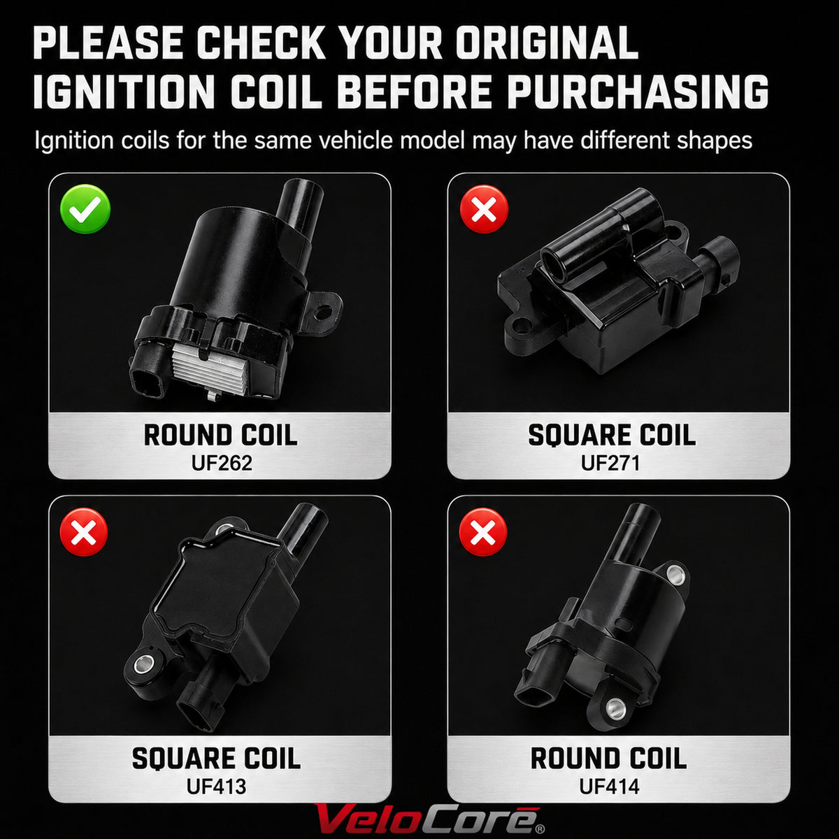 VeloCore UF262 8-Pack Round Ignition Coil 41962 Spark Plug and 8mm Wire Set | Compatible with Chevy Silverado Tahoe Suburban, GMC Sierra Yukon, Cadillac Escalade Hummer H2 1999-2007