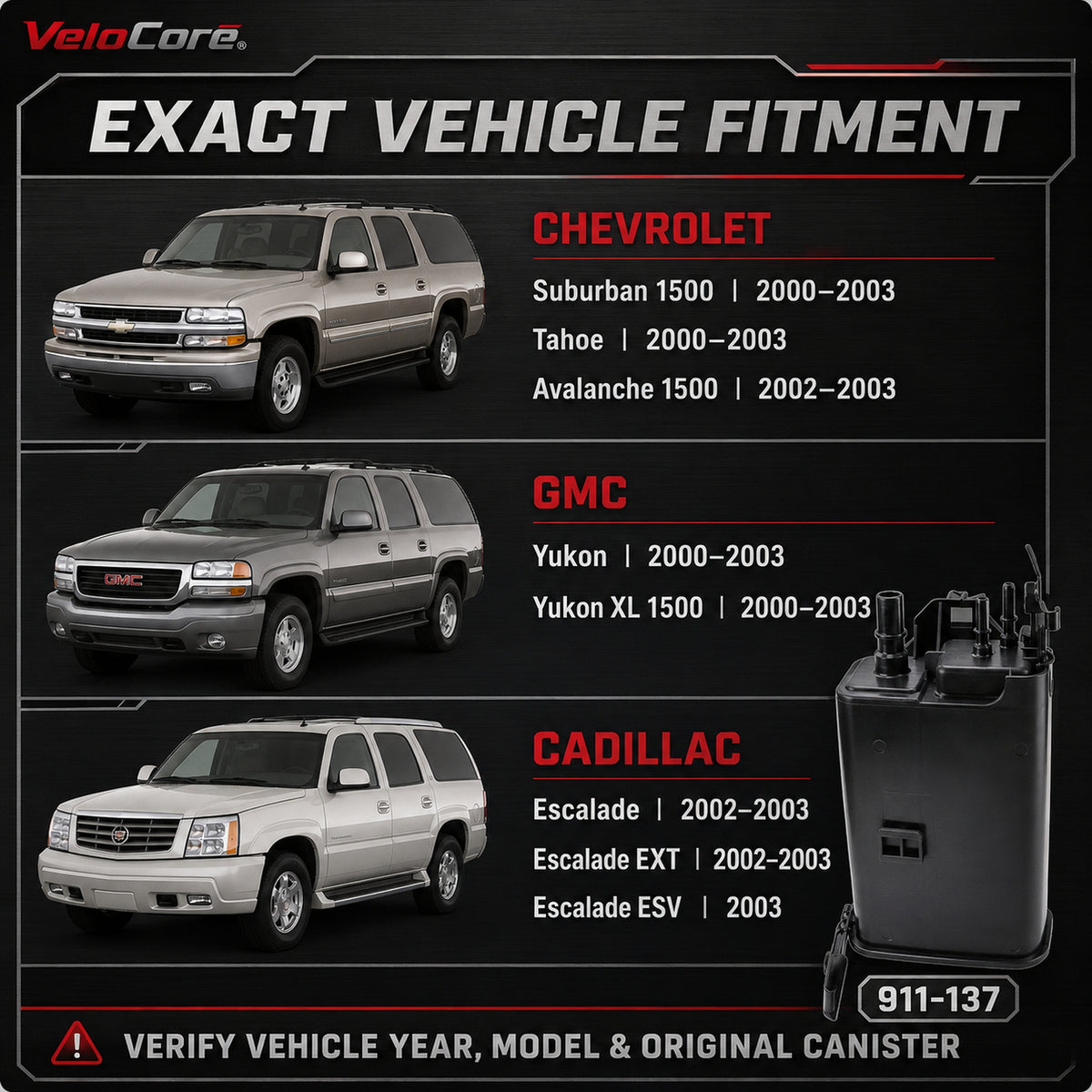 VeloCore Vapor Canister 15733604 for Chevy GMC Cadillac