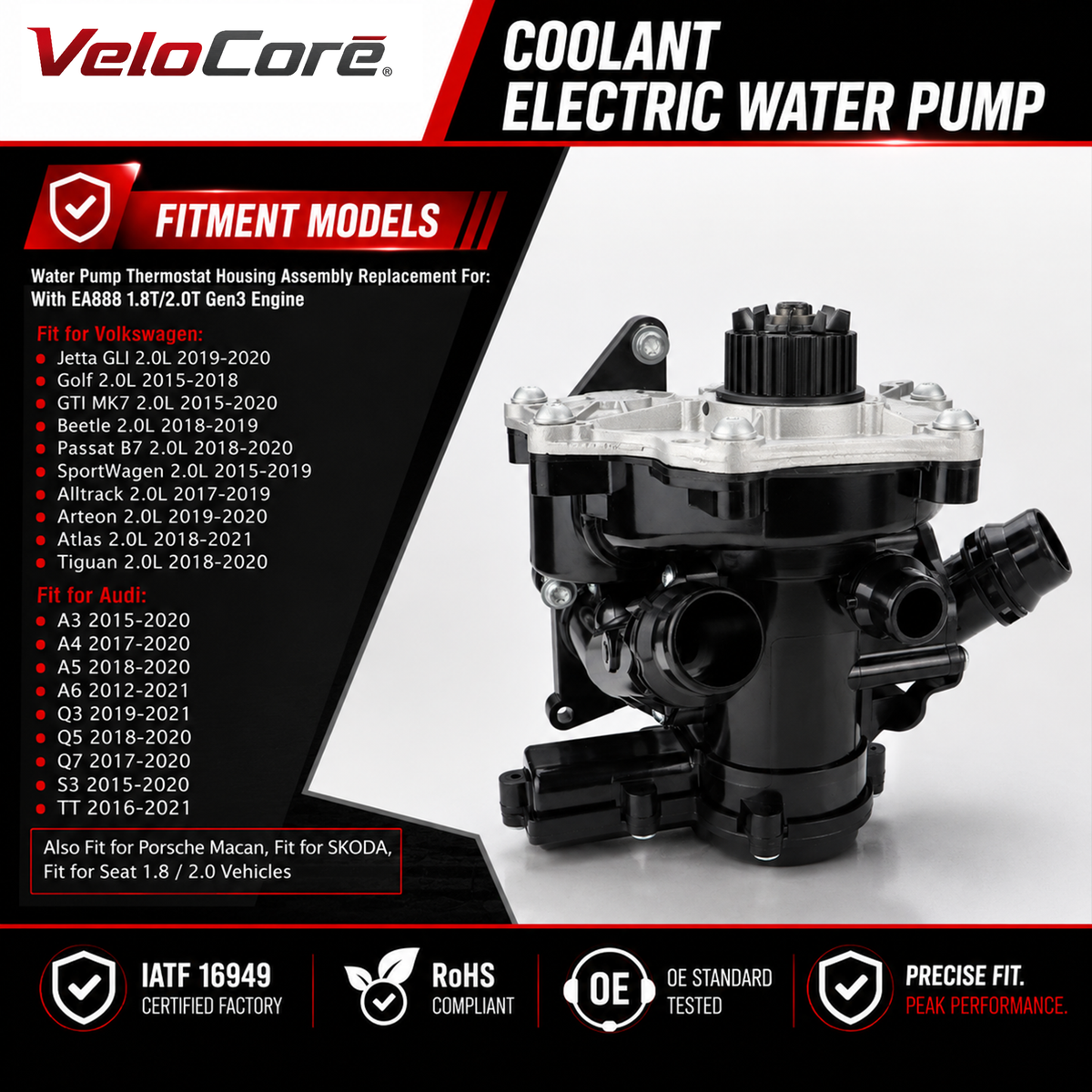 Velocore Water Pump Thermostat Housing Assembly Compatible with VW Audi EA888 Gen3 1.8T 2.0T GTI Jetta Golf Passat Tiguan A3 A4 A5 Q5 TT, Replaces 06L121011B 06L121111J 06L121012A