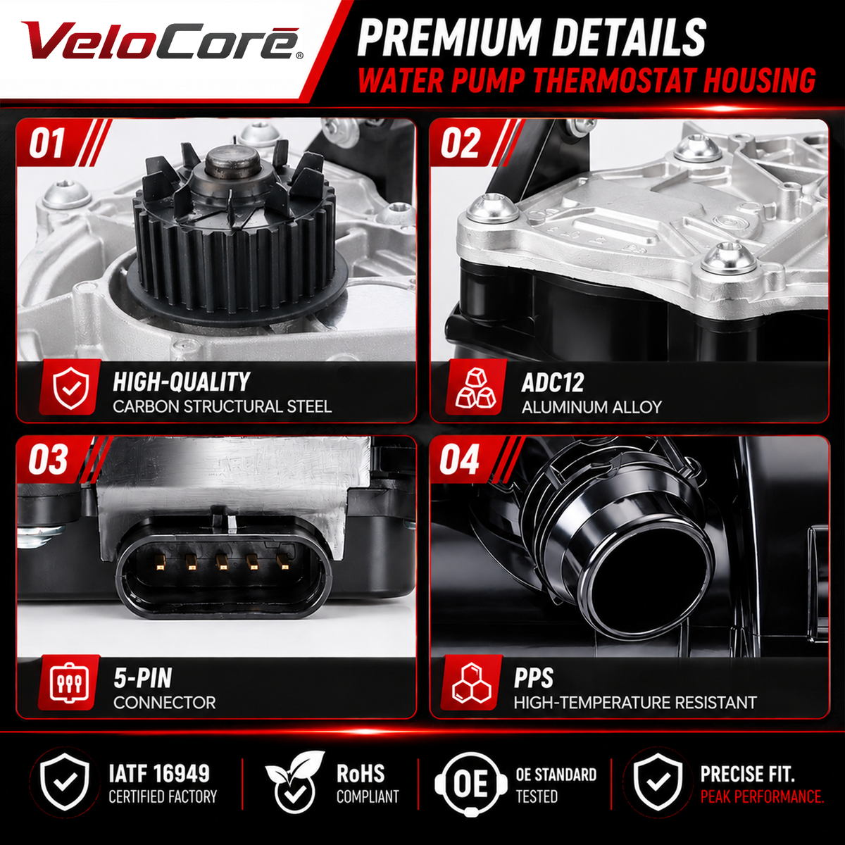 Velocore Water Pump Thermostat Housing Assembly Compatible with VW Audi EA888 Gen3 1.8T 2.0T GTI Jetta Golf Passat Tiguan A3 A4 A5 Q5 TT, Replaces 06L121011B 06L121111J 06L121012A